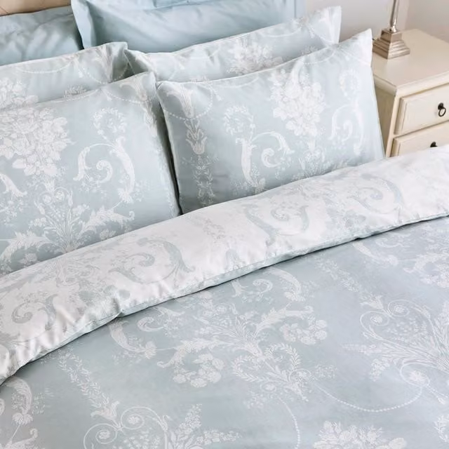 Laura Ashley Josette Reversible Floral Cotton Housewife Pillowcase in Duckegg Blue