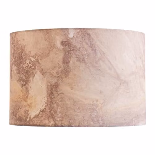 ValueLights Leanne Marble Effect Fabric Drum Easy Fit Ceiling Pendant Lamp Shade with Bulb in Beige and Multicolour, Width: 35 cm – 1