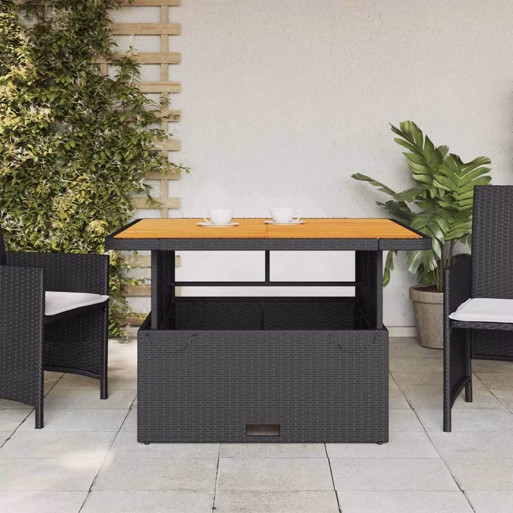 Berkfield Home Black Square Garden Table with Acacia Wood and Poly Rattan, W/D/H: 110 x 110 x 71 cm – 3
