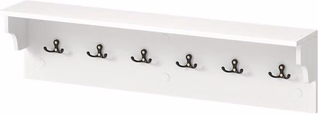 VOGREX Wooden Wall Coat Rack with 6 Hooks in White, Width: 80 cm