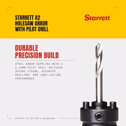 Starrett A2 Hole Saw Arbor in Black with HSS Pilot Drill – 3