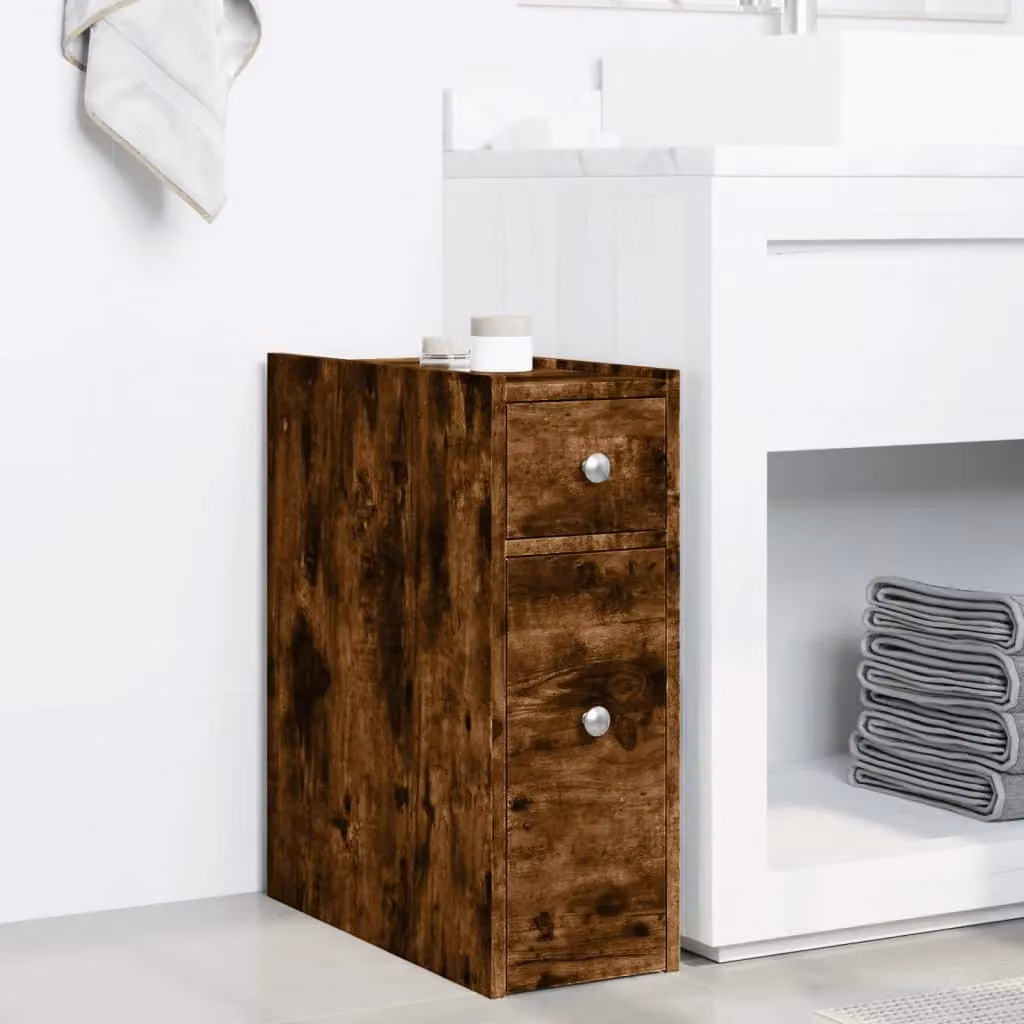 Berkfield Home Narrow Bathroom Cupboard with Wheels in Smoked Oak Brown – 3