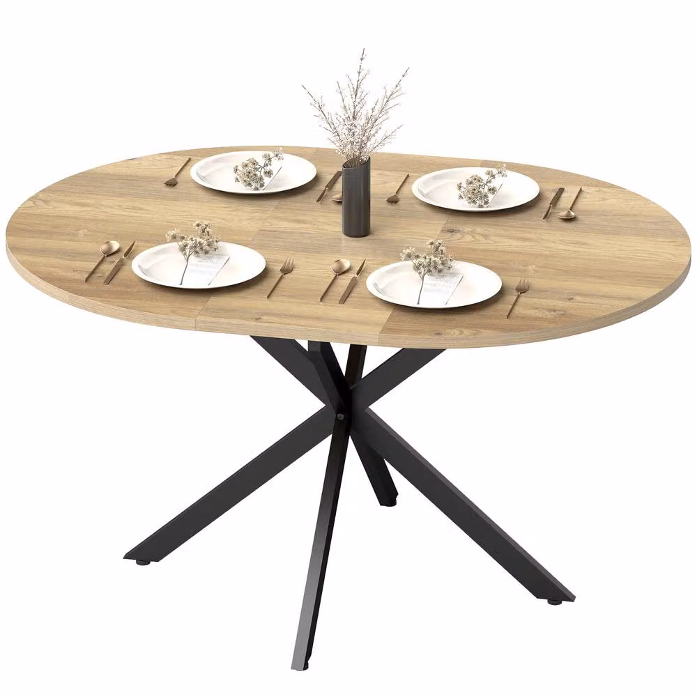 STILVORA Extendable Round Dining Table with Butterfly Leaf in Brown – 4