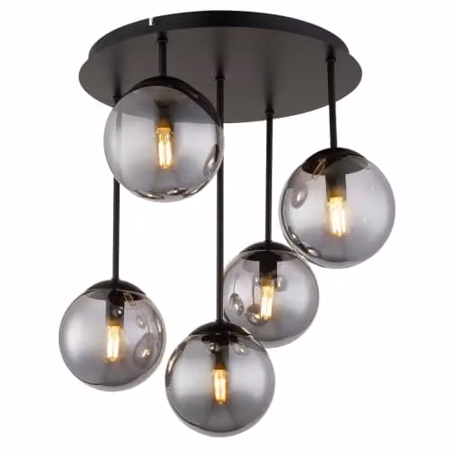 Netlighting Globo Lighting Modern Round Ceiling Light in Black and Anthracite with Smoke Coloured Glass, 5x E14, H 51 cm x W 38 cm x D 38 cm