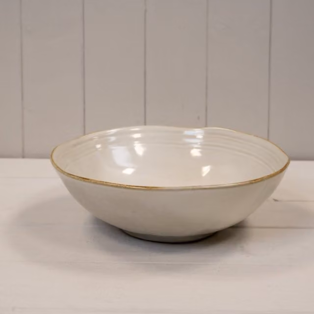 Satchville Stoneware Salad Bowl in Beige and White