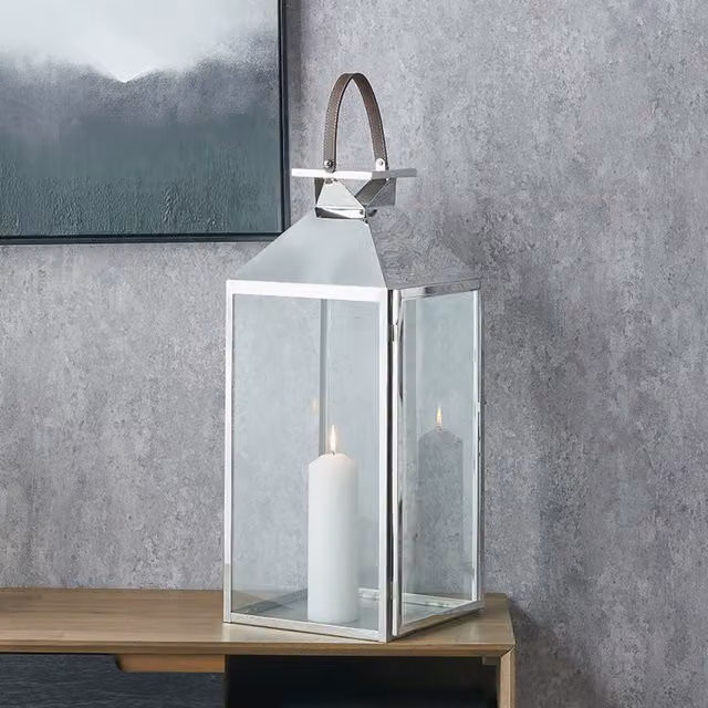Pacific Lifestyle Modern Silver Metal and Glass Tealight Lantern