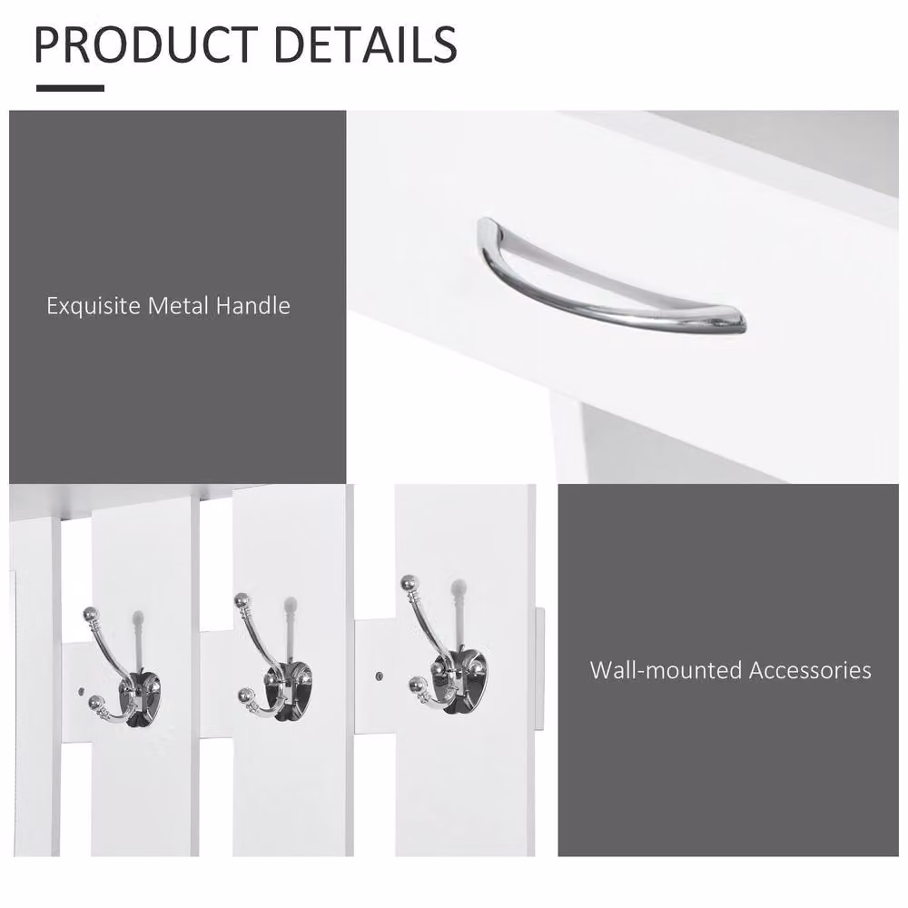 HOMCOM Modern White Entryway Organizer with Mirror, Shoe Storage and Hanging Rod – 2