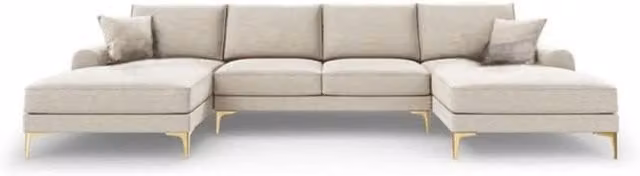 Snug Furniture Birmingham Ltd Monroe Plush U-Shaped Corner Sofa in Cream with Gold Legs