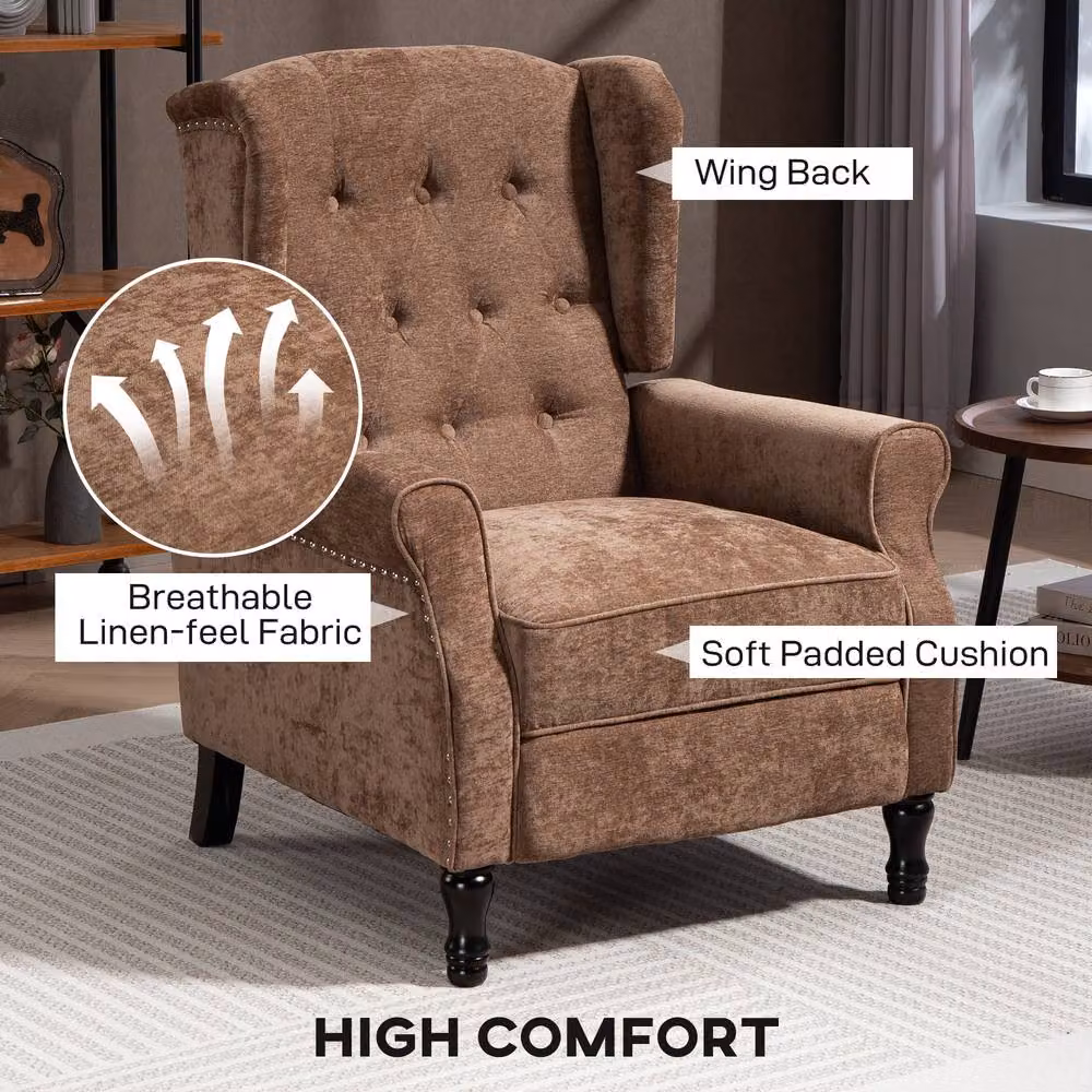 STILVORA Brown Microfibre Recliner Armchair with Integrated Footrest and Solid Wood Frame – 6