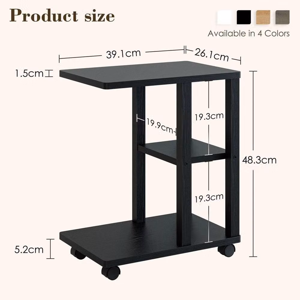 FORGEVIO C-Form Side Table with Castors, Black, W: 39 cm, D: 26 cm, H: 48.5 cm – 2