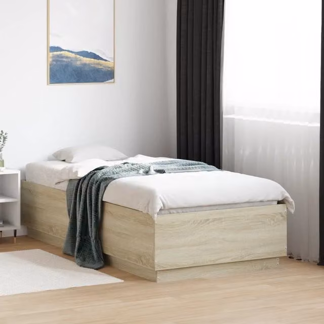 Berkfield Home Sonoma Oak Small Single Bed Frame in Brown, W/D/H: 75 x 190 cm
