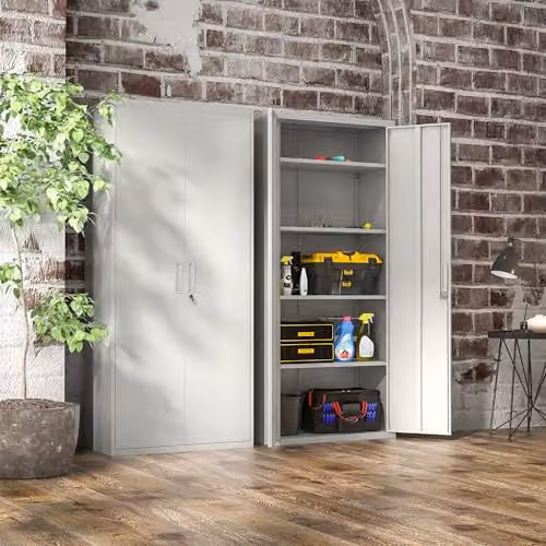 HOMCOM Metal Office Storage Cupboard with Adjustable Shelves and Lock, White, W/D/H: 80 x 40 x 180 cm – 5