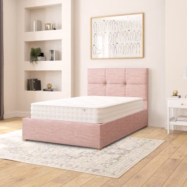 Aspire Caine Cotton Ottoman Storage Bed in Pink, Small Double, W/D/H: 120 x 200 cm