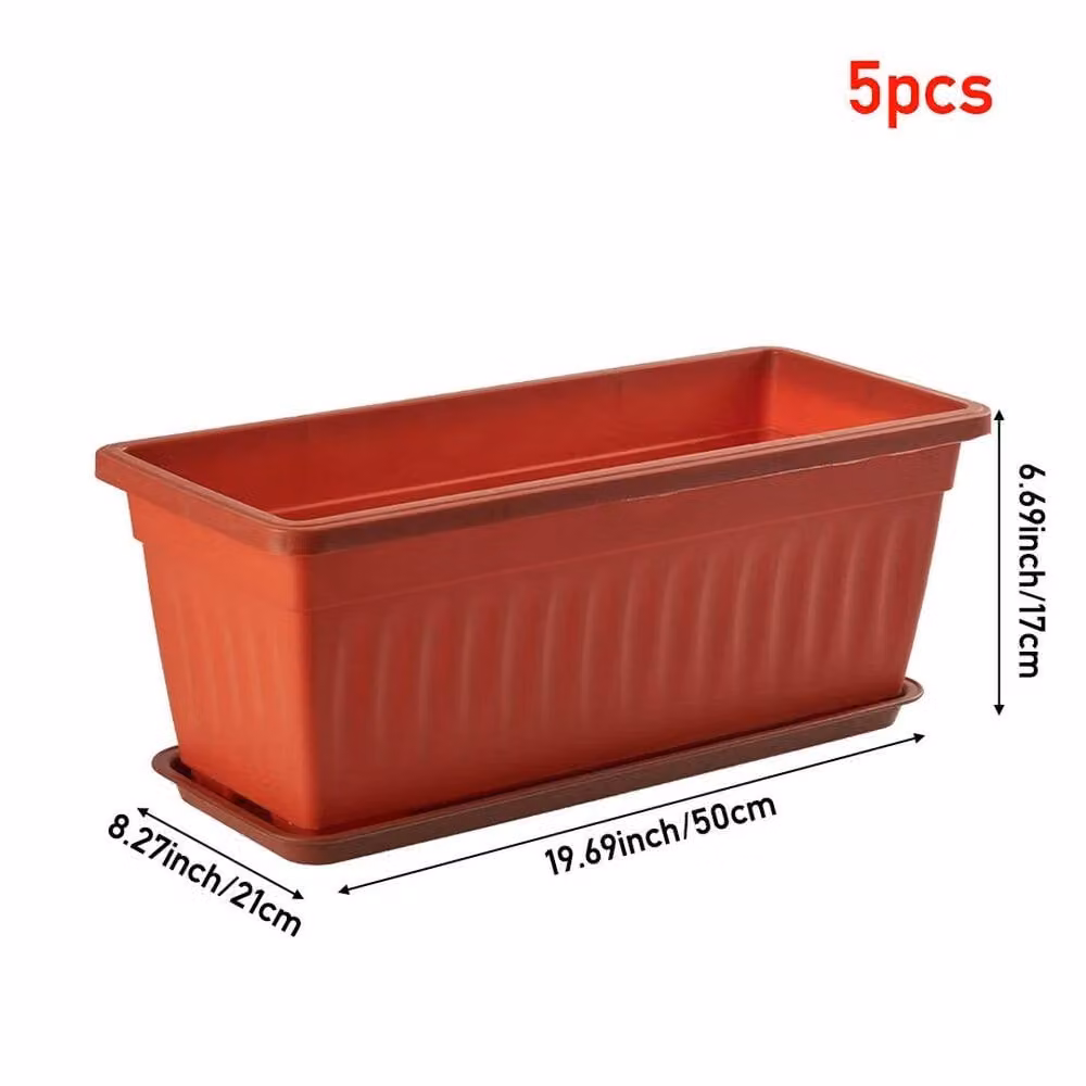 NESTLUNE 5-Piece Set of Brown Plastic Brick Plant Pots, W: 50 cm, D: 21 cm, H: 17 cm – 2