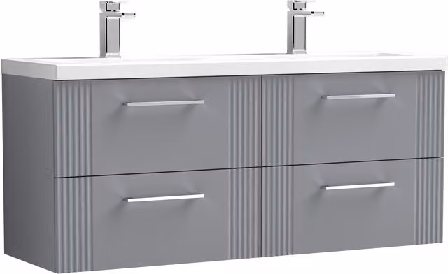 Balterley Wall Hung 4 Drawer Vanity Unit with 2 Ceramic Basins, Satin Grey, Width: 120 cm – 1