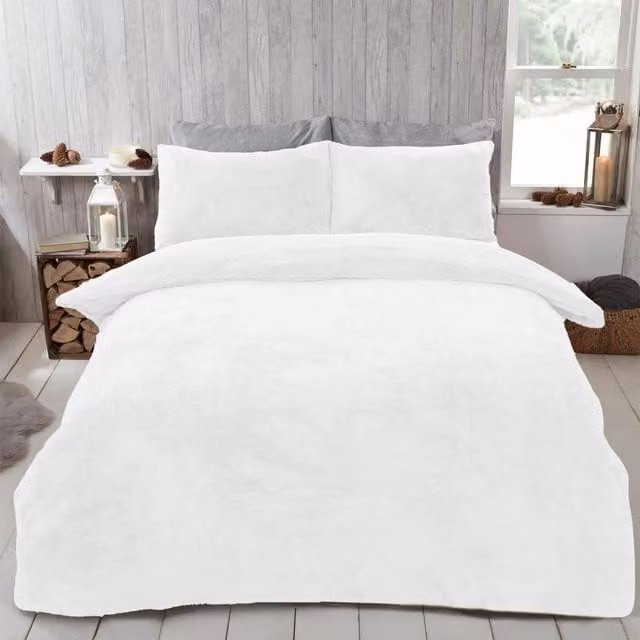 Brentfords White Teddy Fleece Duvet Cover and Pillowcase Set, W: 90 cm, L: 200 cm