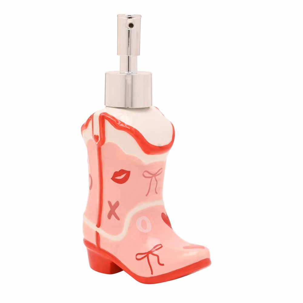 The Feel Good Club Cowboy Boot Ceramic Soap Dispenser in Pink, Silver and Multicolour – 2