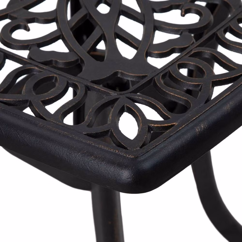 VOGREX Cast Aluminium Bistro Table with Umbrella Hole in Black and Bronze with Floral Design – 4