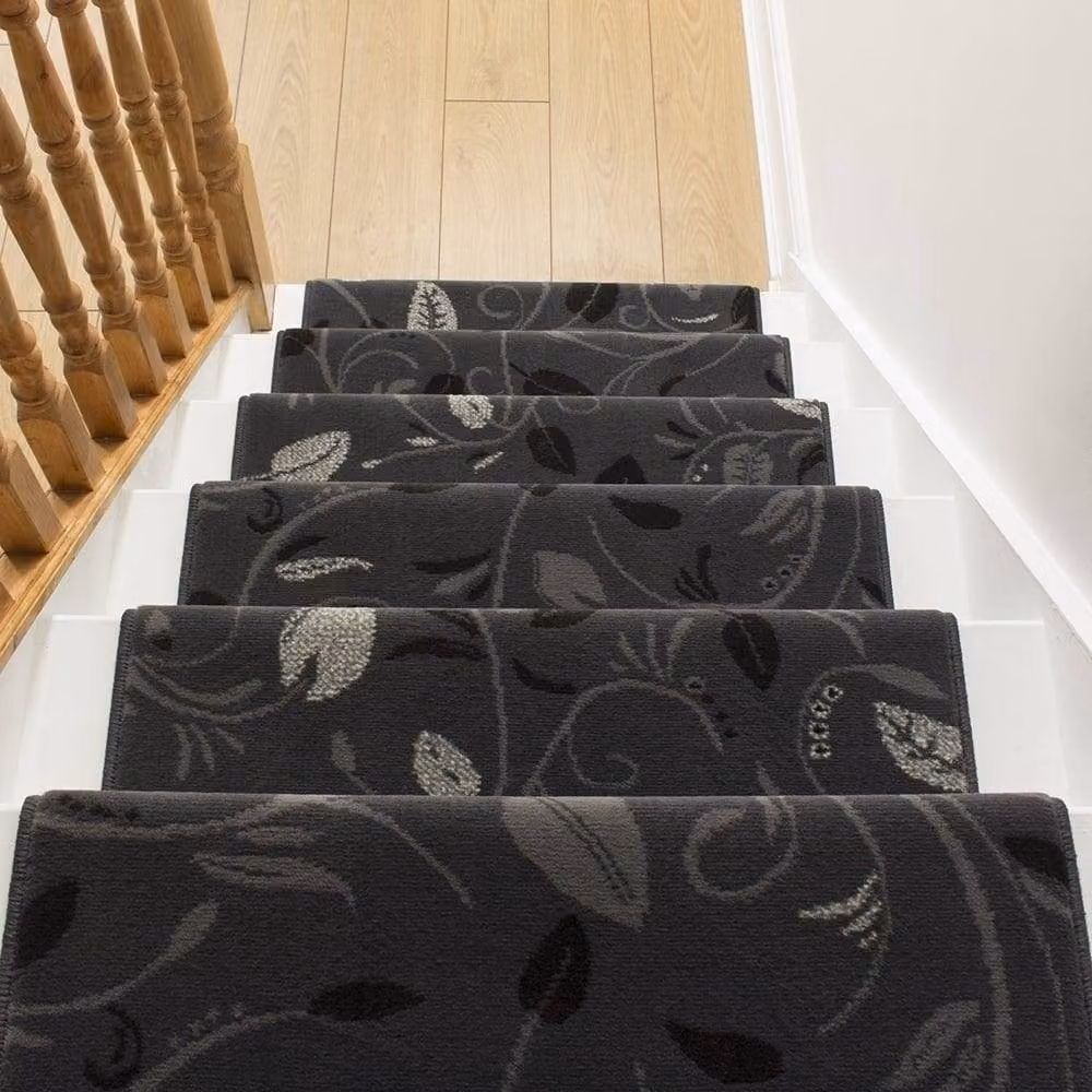 runrug Scroll Stair Runner Carpet in Grey, W: 60 cm, L: 570 cm – 4