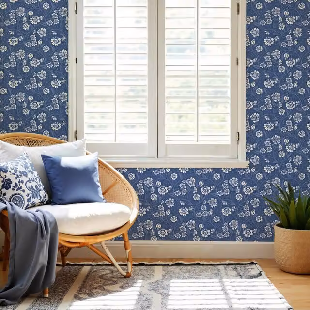 I Love Wallpaper Folksy Floral Wallpaper in Blue