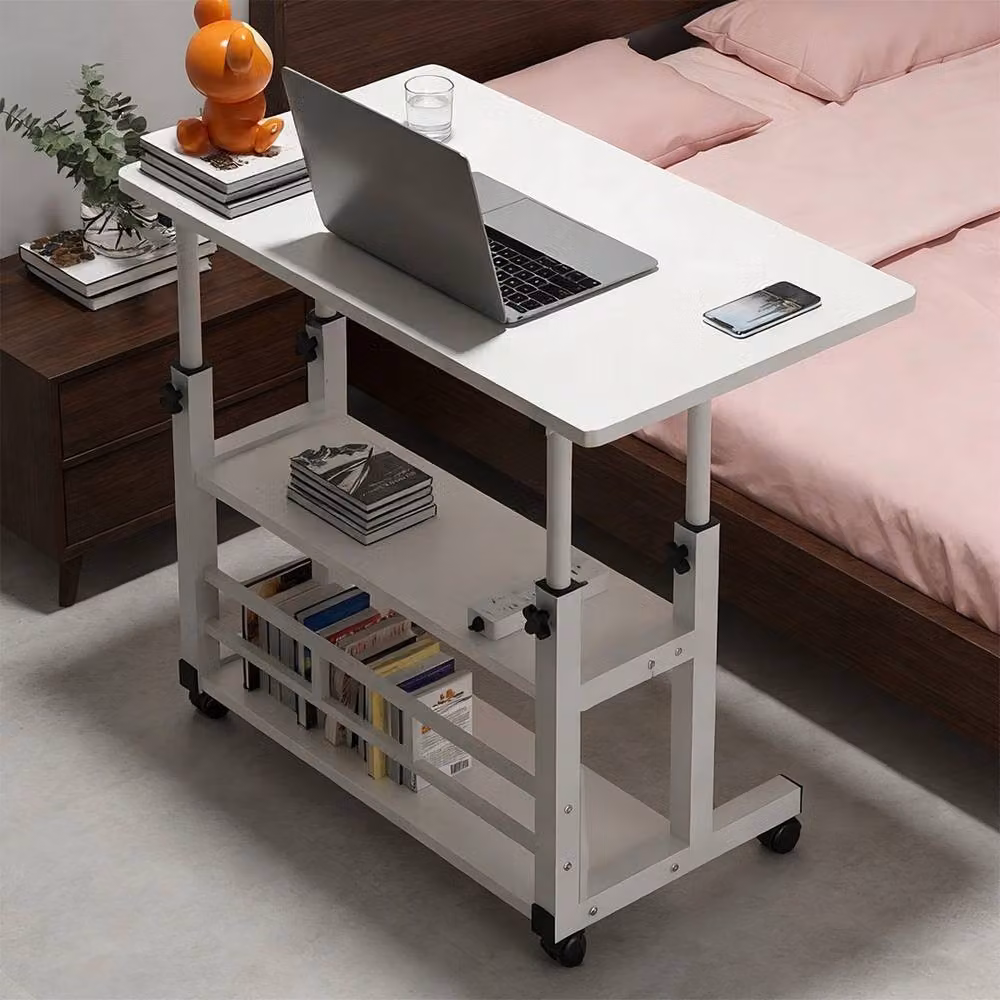 Ventryn White Height Adjustable Rolling Laptop Table and Mobile Bedside Desk – 3