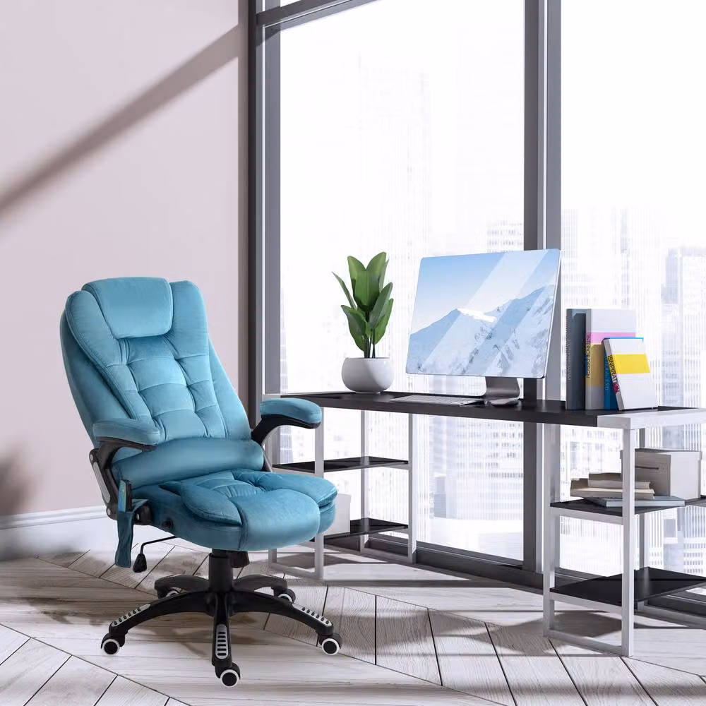 ERGOVEXA Blue Velvet Heated Massage Recliner Executive Office Chair with 360 Degree Swivel and Armrests – 4