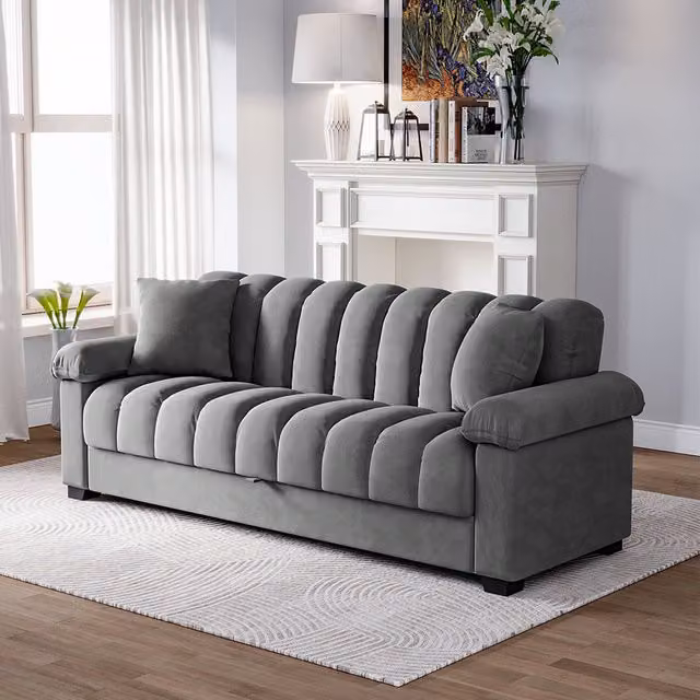 Livingandhome Grey Fabric Upholstered Convertible Sofa Bed with Sleeping Function