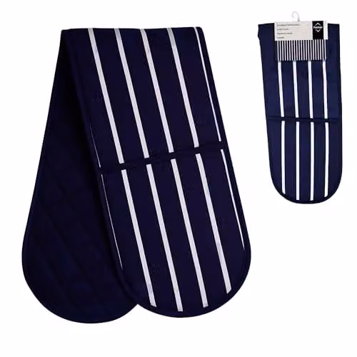 Premier Housewares Blue and White Striped Cotton Double Oven Gloves