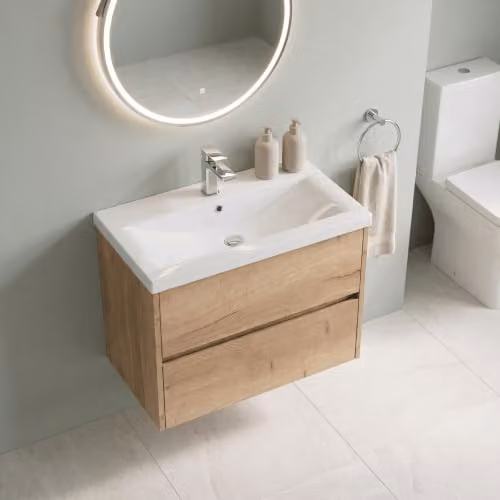 Balterley Square Wall Hung 2 Drawer Vanity Unit and Basin in Autumn Oak Brown, W/D/H: 81 x 39 x 57.9 cm – 3