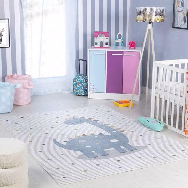 Livabliss Dinosaur Washable Kids Rug in Cream, W/D/H: 80 x 150 cm – 1