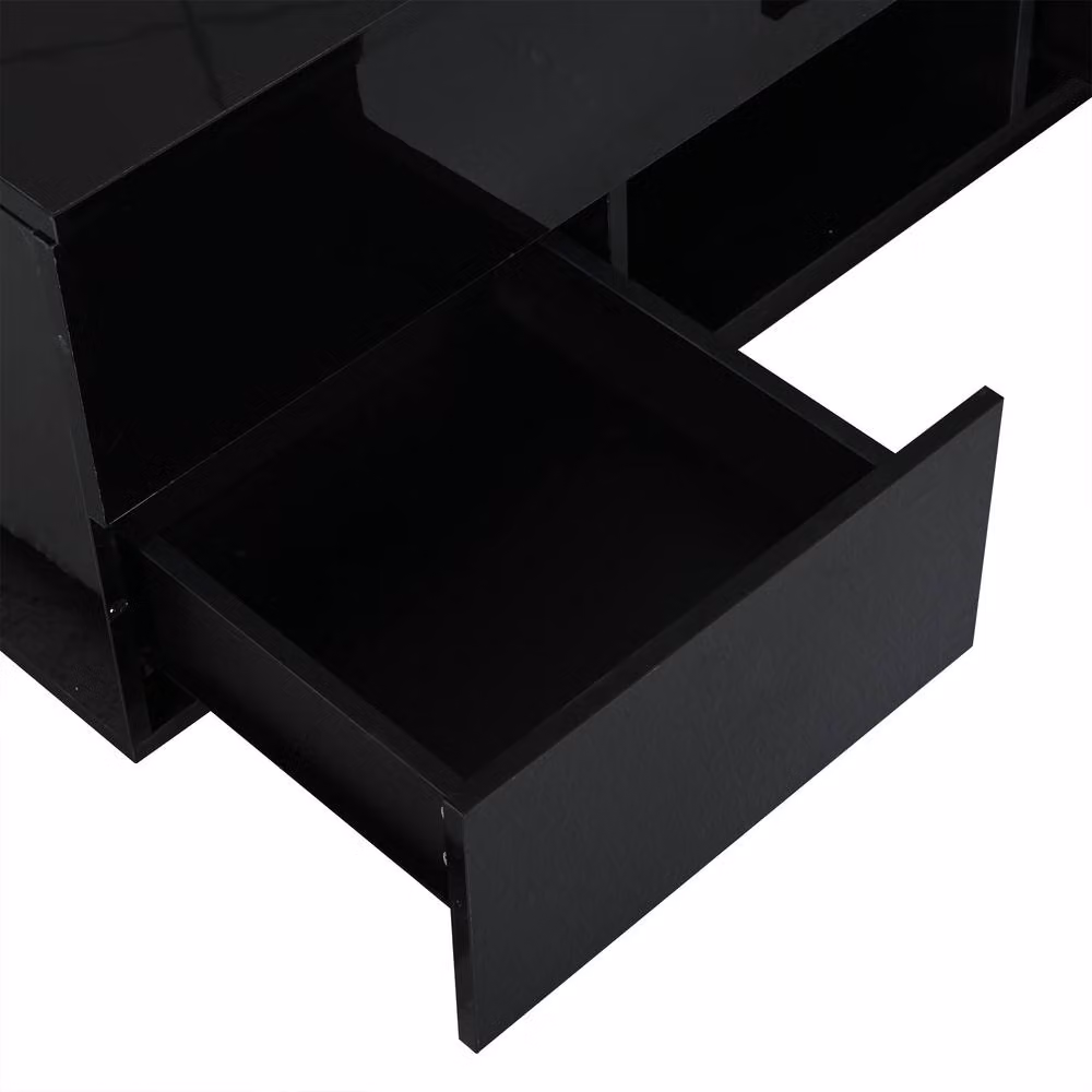 ModernLuxe High Gloss LED Lift Top Coffee Table with 2 Drawers in Black – 4