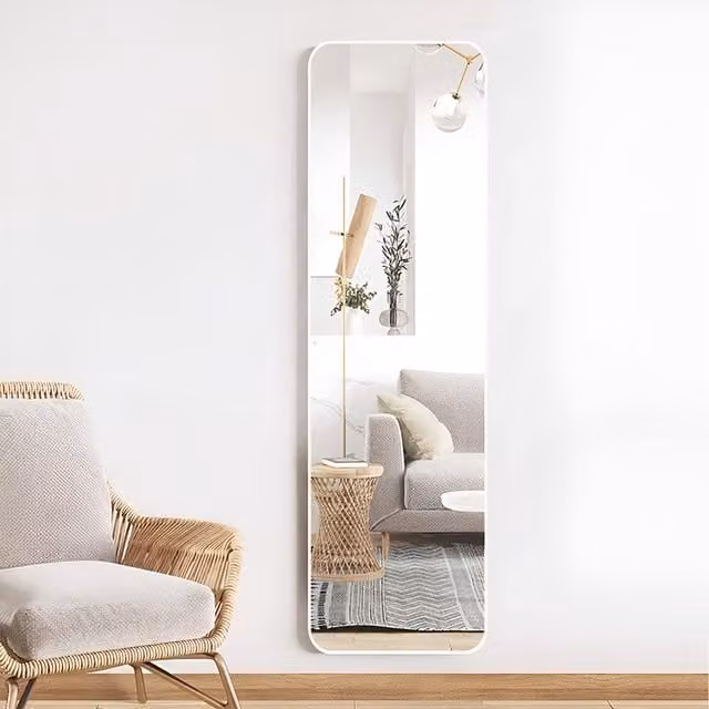 Lifeideas Modern Rectangular Full Length Wall Mirror with Metal Frame in Silver and White