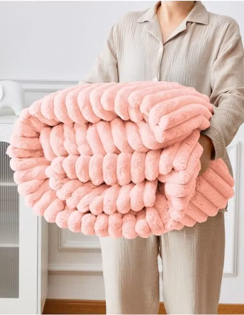 Ezysleep Super Soft Luxury Faux Fur Striped Throw in Pink, Extra Large