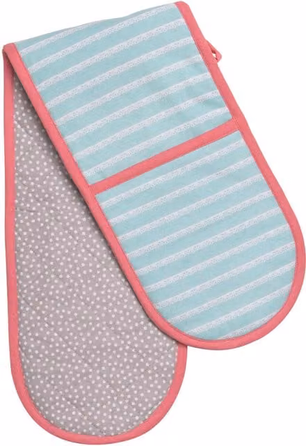 Orsina Double Oven Glove in Blue and White with Vintage Floral Pattern
