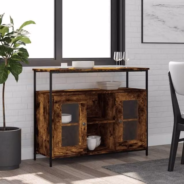 Berkfield Home Smoked Oak Sideboard in Brown, W/D/H: 100 x 35 x 80 cm
