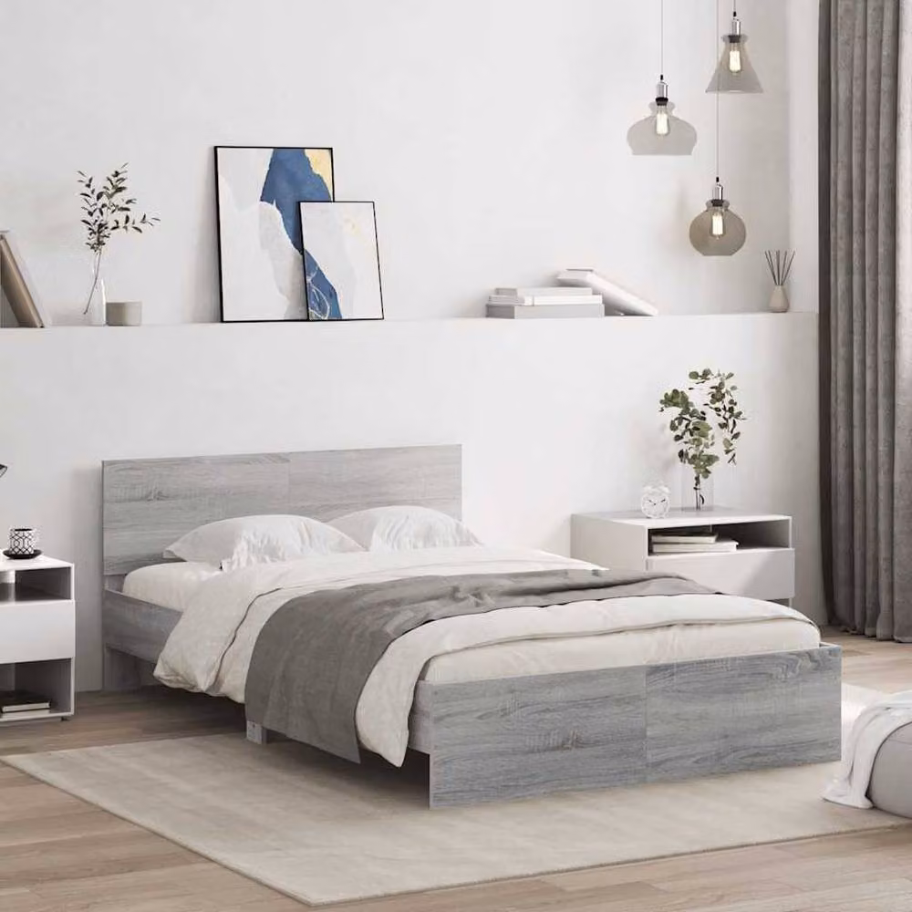 Berkfield Home Durable Bed Frame with Headboard and LED Under-Bed Lighting in Grey Sonoma, W/D/H: 120 x 200 cm – 3