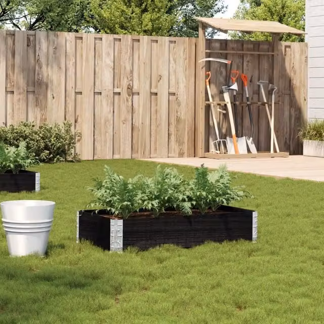 Berkfield Home Garden Black Wooden Raised Bed Planter with Galvanised Steel