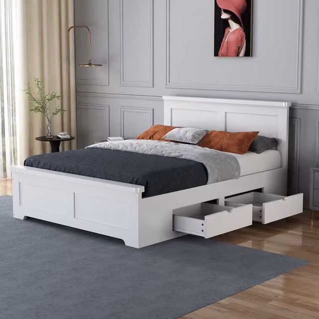 Flintshire Furniture Conway Double Bed with Drawers in White and Grey