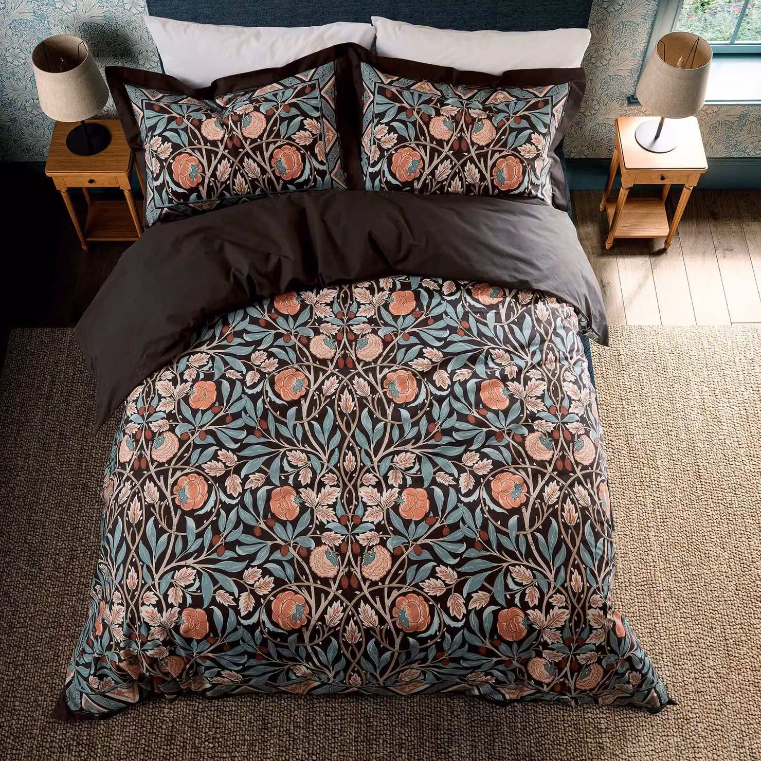 Morris & Co Floral Cotton Percale Duvet Cover and Pillowcase Set, Blue, Pink and Multicolour, W: 180 cm, H: 200 cm – 2