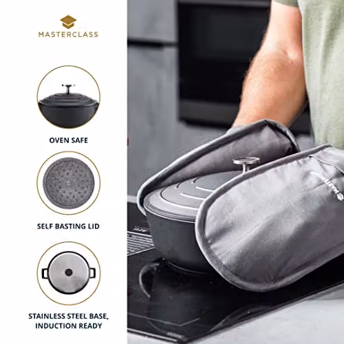 MasterClass Black Cast Aluminium Casserole Dish with Lid, 16 cm – 4