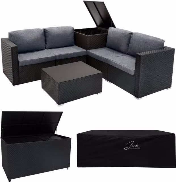 Jardi Serafina Rattan Modular 6 Piece Furniture Set with 996L Storage Box in Black