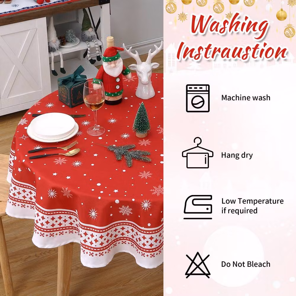 London Boutique Red Snowflake Round Christmas Tablecloth, Diameter: 152.4 cm – 3
