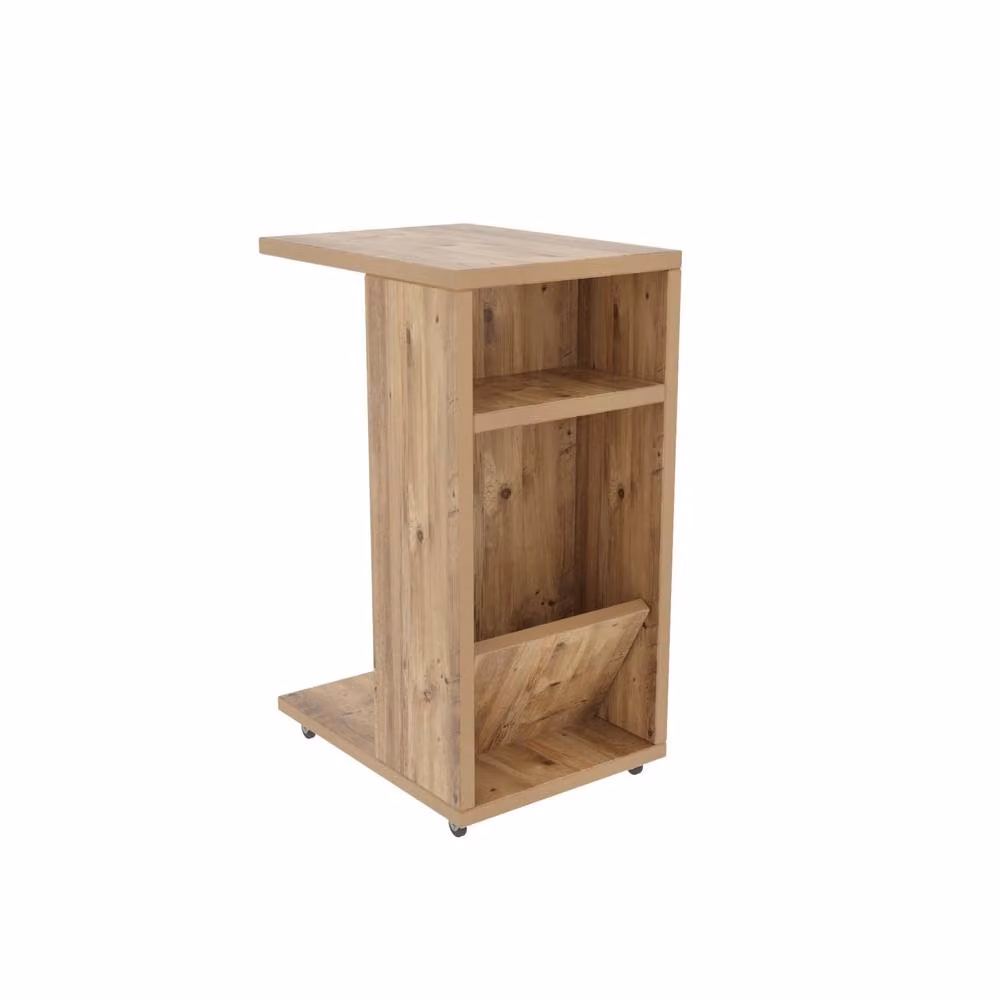 CALICOSY FLINTA Rolling Storage Shelf in Light Oak, Height: 63 cm, Width: 40 cm, Depth: 30 cm – 3