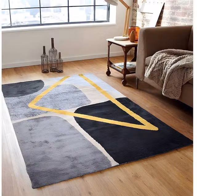 Vente-unique PICADILLY Contemporary Abstract Rug in Grey, Black, Gold and Anthracite, W: 160 cm, D: 230 cm