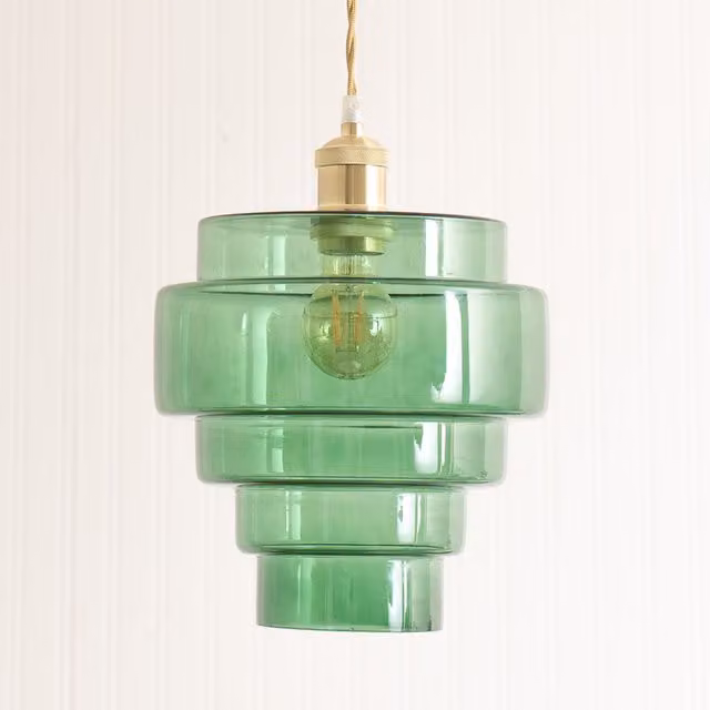 ValueLights Lane 5 Tier Layered Glass Easy Fit Ceiling Light Shade and LED Bulb in Green Transparent