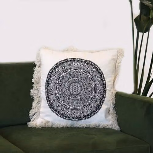 KDMD Traditional Mandala Geometric Pattern Cotton Cushion Cover, Black and White, W/D/H: 45 x 45 x 45 cm – 3