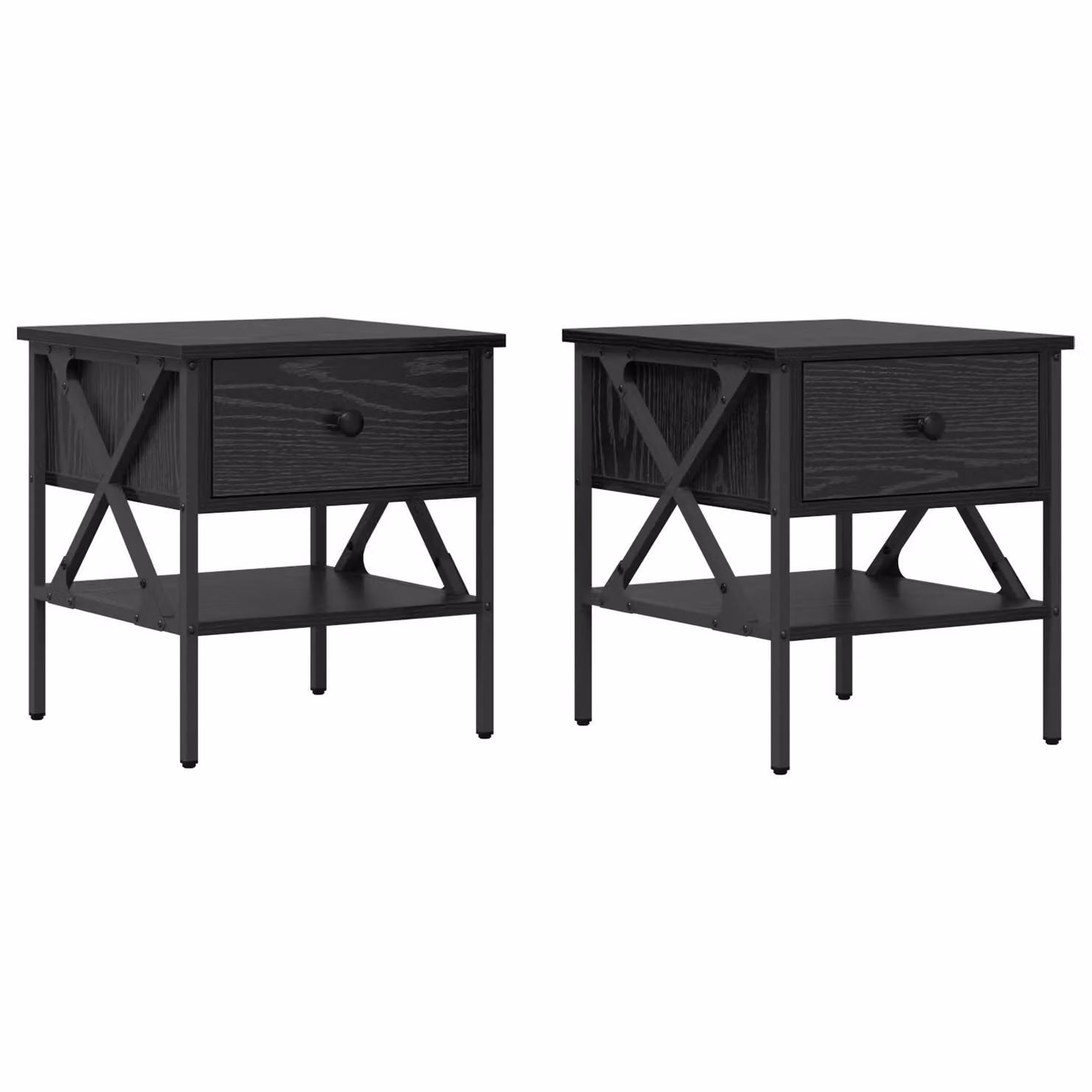 Berkfield Home Set of 2 Black Oak Bedside Tables, W/D/H: 40 x 42 x 45 cm – 1