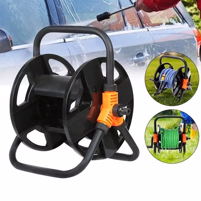 KORVIXA Black Garden Hose Reel Trolley with 20m Water Pipe – 1