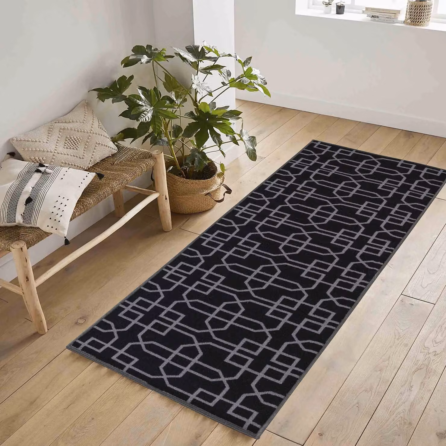 Desire Rugs Anti-Slip Cubed Trellis Design Doormat in Black, W: 80 cm, L: 150 cm – 4