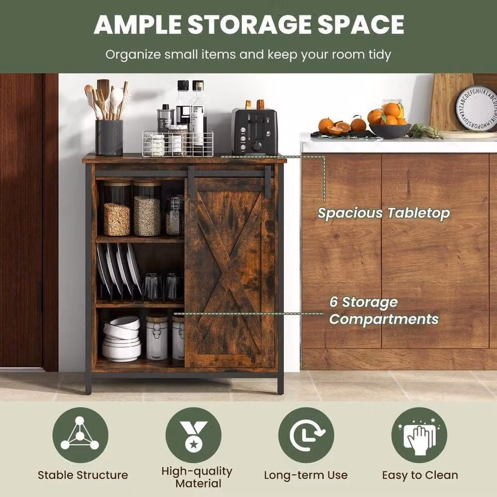 KORVIXA Rustic Accent Storage Cabinet Sideboard in Brown, W/D/H: 100 x 70 x 70 cm – 4